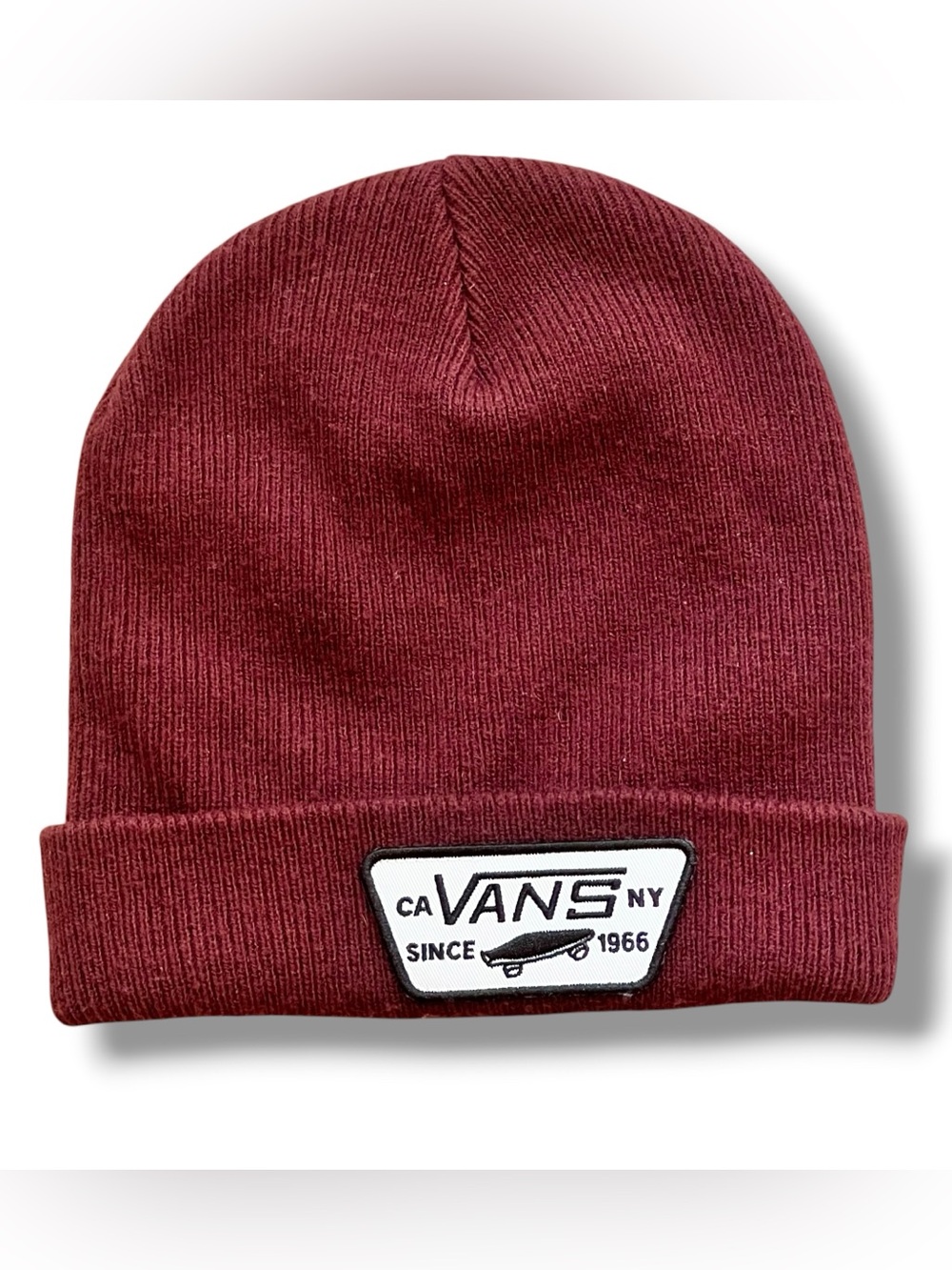 Vans Milford Logo Patch Beanie Skull Cap Hat OSFA Burgundy Red Skater Grunge D-4